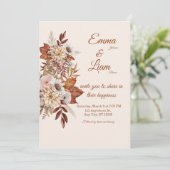 Rustic Boho Wedding Invitation | Beige Floral Card Kaart (Staand voorkant)