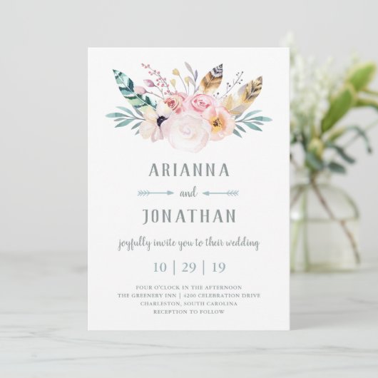 Rustic Boho Wedding Invitation Kaart (Staand voorkant)