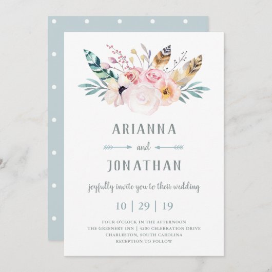 Rustic Boho Wedding Invitation Kaart (Voorkant / Achterkant)