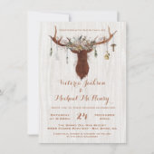 Rustic Boho Wedding Invitation met hertengeweien Kaart (Voorkant)