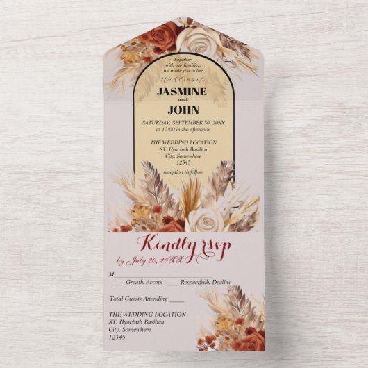 Rustic Boho Wedding Kaart (Binnen)