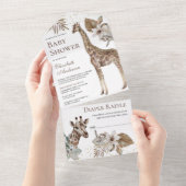 Rustic Boho Wild Safari Giraffe Baby shower All In One Uitnodiging (Afscheurbaar)