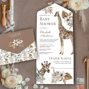 Rustic Boho Wild Safari Giraffe Baby shower All In One Uitnodiging