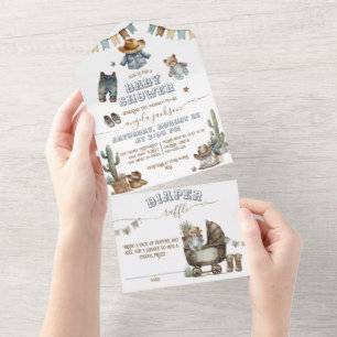 Rustic Boho Wild West Boy Baby shower All In One Uitnodiging