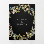 Rustic Boho Wildflower Foto QR Code Black Weddensc Drieluik Uitnodiging (Cover)