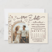 Rustic Boho Wildflowers Photo & Calendar Wedding Save The Date (Voorkant)