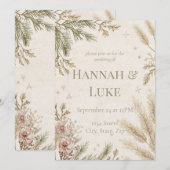 Rustic Boho Winter Wedding Invitation with Snow Kaart (Voorkant / Achterkant)