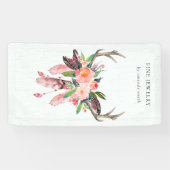 Rustic Boho Wood Floral Feather Antler Business Spandoek (Horizontaal)