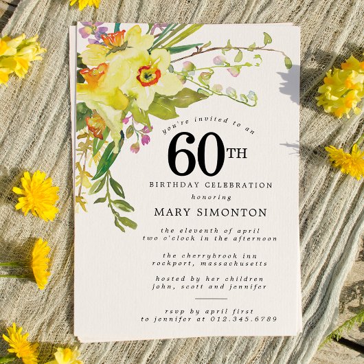 Rustic Boho Yellow Daffodil 60th Birthday Kaart