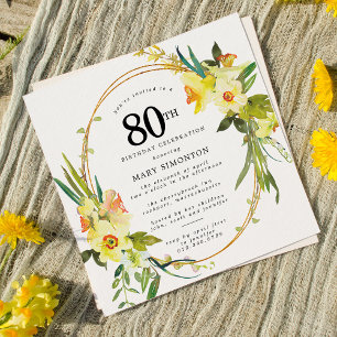 Rustic Boho Yellow Daffodil 80th Birthday Kaart