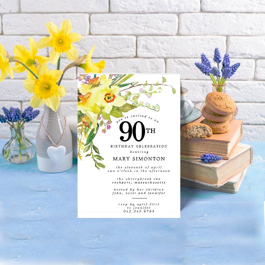 Rustic Boho Yellow Daffodil 90th Birthday Kaart