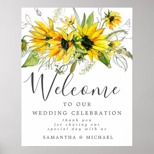 Rustic Boho Yellow Sunflower Affiche de bienvenue (Devant)