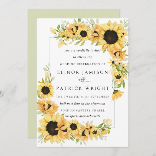 Rustic Boho Yellow Sunflower Summer Wedding Kaart (Voorkant / Achterkant)