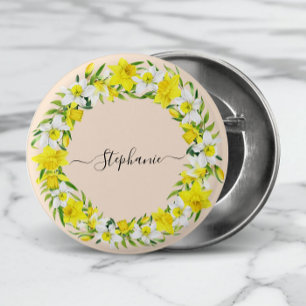 Rustic Boho Yellow Waterverf Daffodil Custom Ronde Button 3,2 Cm