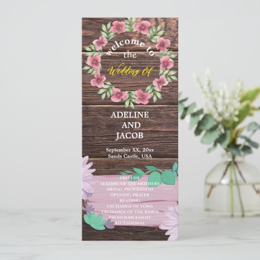 Rustic Bois floral Script programme de mariage (Debout devant)