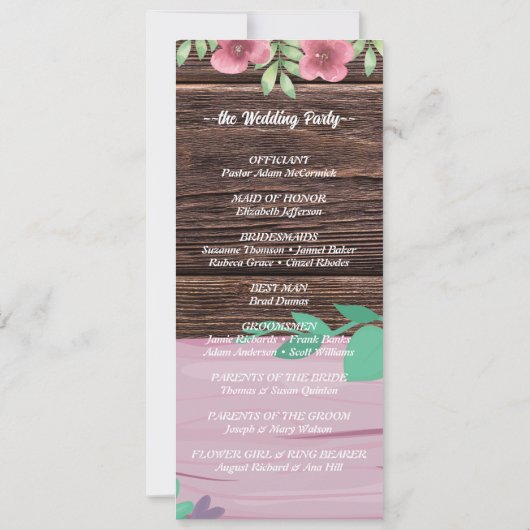 Rustic Bois floral Script programme de mariage (Dos)