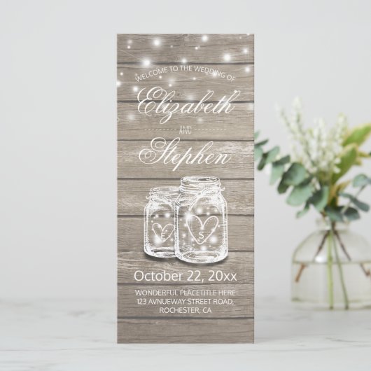 Rustic Bois Mason Jar String Programme de mariage  (Debout devant)