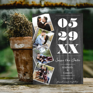 Rustic Bold Vier Foto Save the Date   Grijs