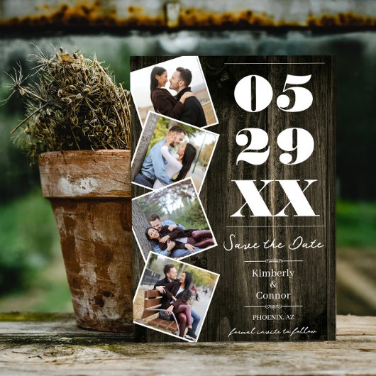 Rustic Bold Vier Foto Save the Date | Natuurlijk