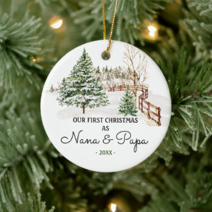 RUSTIC Bomen Nana En Papa Pine Eerste Kerstmis Keramisch Ornament
