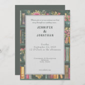 Rustic Book Lovers Print Floral Wedding Invitation (Devant / Derrière)