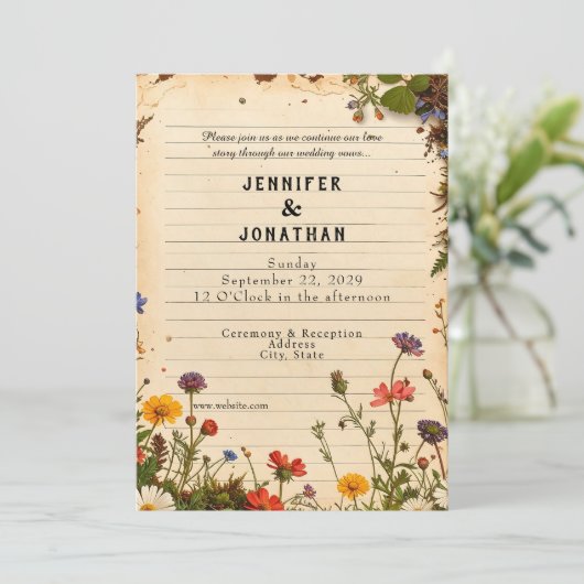 Rustic Book Lovers Print Floral Wedding Invitation (Debout devant)