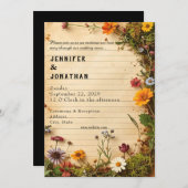 Rustic Book Lovers Print Floral Wedding Invitation Kaart (Voorkant / Achterkant)