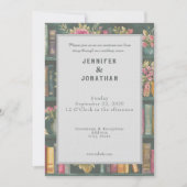 Rustic Book Lovers Print Floral Wedding Invitation Kaart (Voorkant)