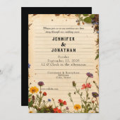 Rustic Book Lovers Print Floral Wedding Invitation Kaart (Voorkant / Achterkant)