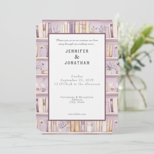 Rustic Book Lovers Print Wedding Invitation (Debout devant)