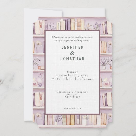 Rustic Book Lovers Print Wedding Invitation (Devant)