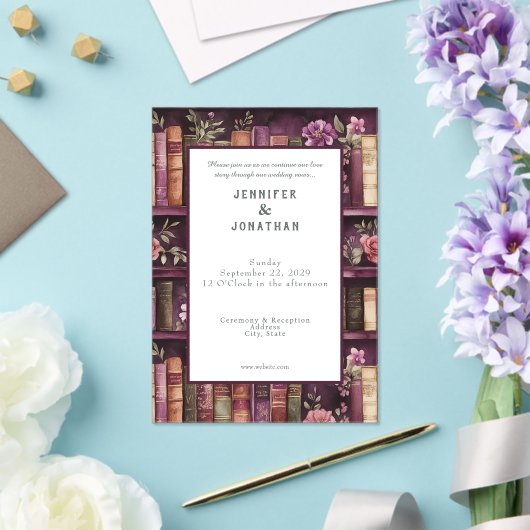 Rustic Book Lovers Print Wedding Invitation (Insitu (Mariage))