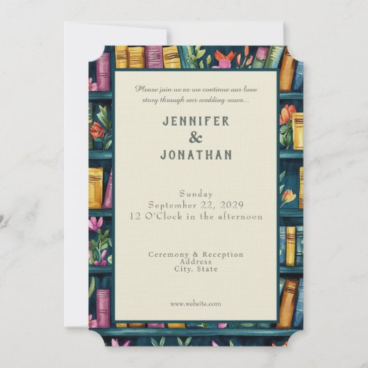 Rustic Book Lovers Print Wedding Invitation (Devant)