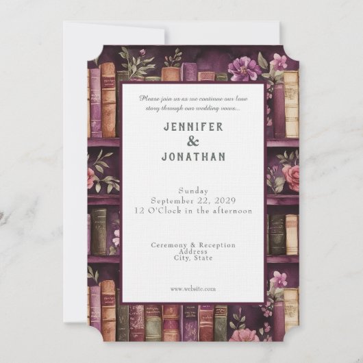 Rustic Book Lovers Print Wedding Invitation (Devant)