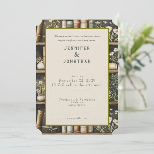 Rustic Book Lovers Print Wedding Invitation (Debout devant)