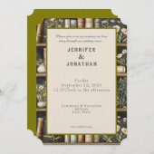 Rustic Book Lovers Print Wedding Invitation (Devant / Derrière)