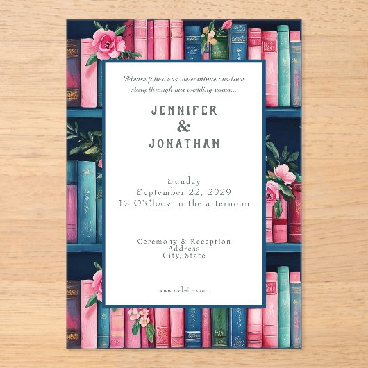 Rustic Book Lovers Print Wedding Invitation (Recto)