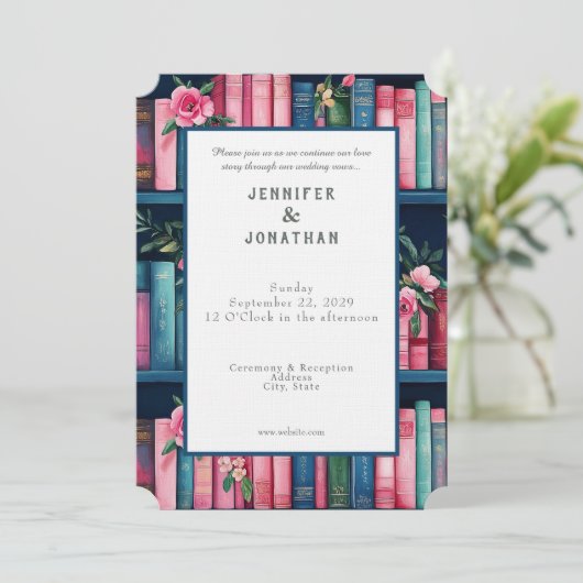Rustic Book Lovers Print Wedding Invitation (Debout devant)