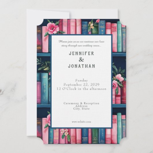 Rustic Book Lovers Print Wedding Invitation (Devant)