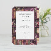 Rustic Book Lovers Print Wedding Invitation Kaart (Staand voorkant)