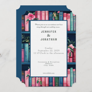 Rustic Book Lovers Print Wedding Invitation Kaart