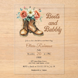 Rustic Boots and Bubbly Western Bridal Shower  Acryl Uitnodigingen