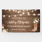 Rustic Boots Cowgirl String Lights Birthday Party Spandoek (Horizontaal)