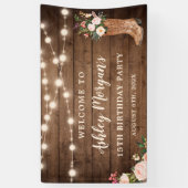 Rustic Boots Cowgirl String Lights Birthday Party Spandoek (Verticaal)
