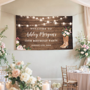 Rustic Boots Cowgirl String Lights Birthday Party Spandoek