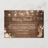 Rustic Boots Floral String Lights Wedding Details Informatiekaartje (Voorkant)