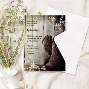 Rustic Boots Flowers Country Western Baby shower Kaart