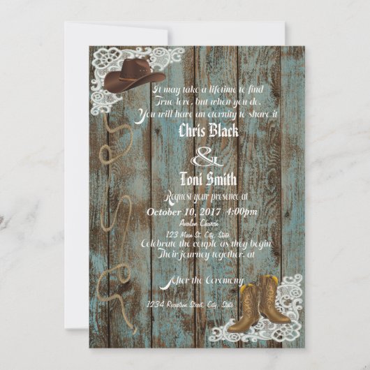 Rustic Boots & Lace Wedding Invite Kaart (Voorkant)