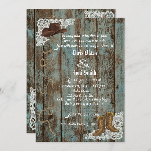 Rustic Boots & Lace Wedding Invite Kaart (Voorkant / Achterkant)
