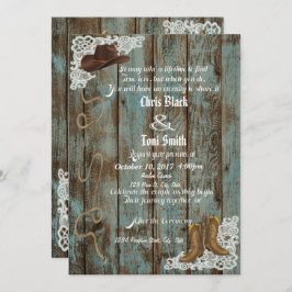 Rustic Boots & Lace Wedding Invite Kaart